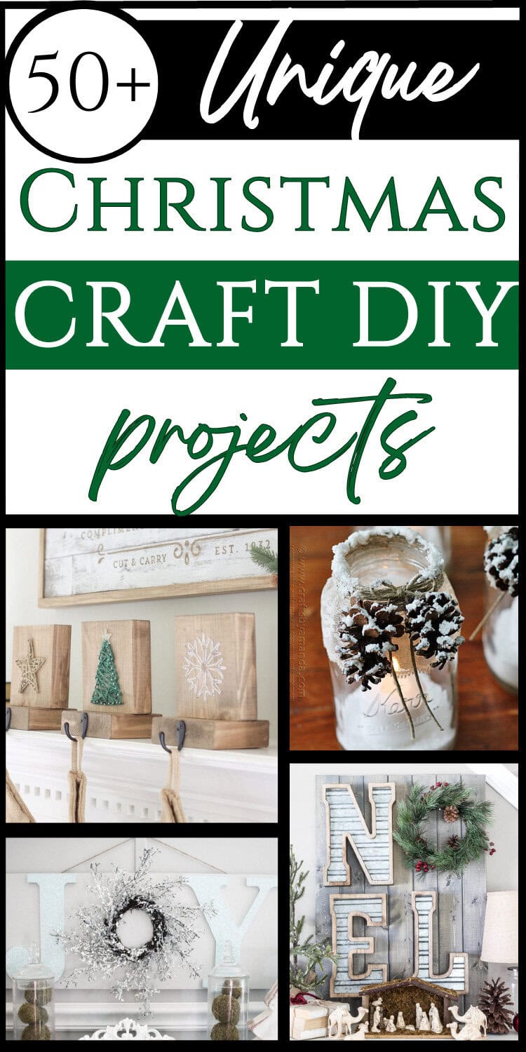 christmas diy craft projects collage with pine cone luminaries, wood stocking hooks, noel sign, joy sign with wreath