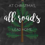 Festive Christmas tree with inspiring message about celebrating all roads leading home during the holiday season.