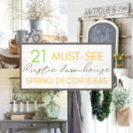 Vintage rustic farmhouse decor with spring floral arrangements and shabby chic accents for cozy, charming outdoor and indoor spaces.