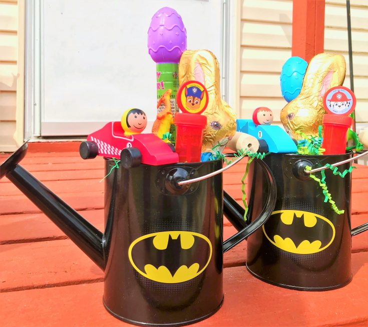 Batman watering can Easter basket - simple cheap watering can easter basket idea