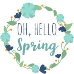 Delicate spring floral wreath with "Oh, Hello Spring" message, pastel blue and green colors, cheerful and welcoming spring season greeting, perfect for spring decor and celebrations.