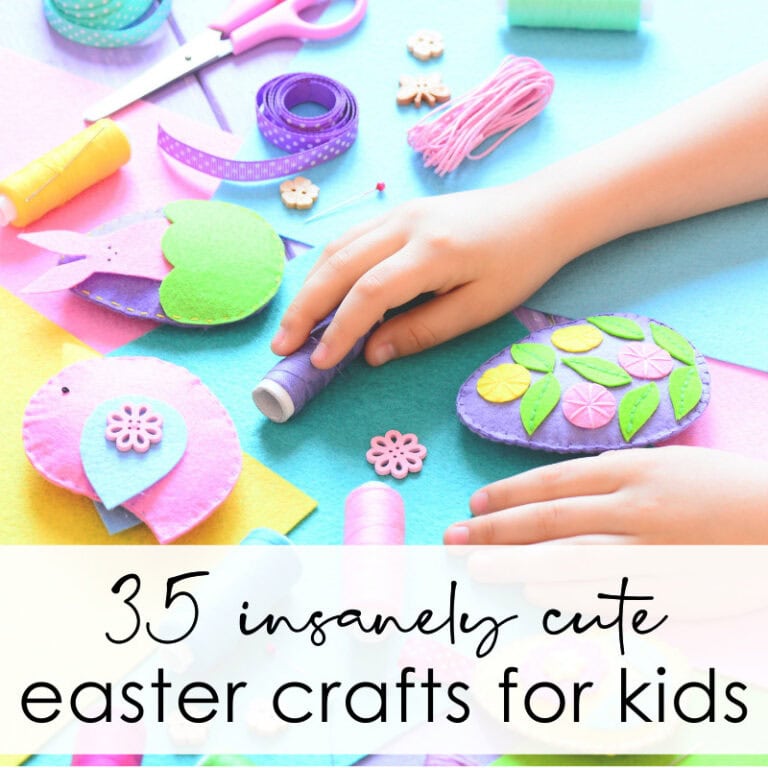 Colorful Easter felt crafts for kids with felt pieces, scissors, sewing pins, and crafting supplies, perfect for creating festive holiday decorations and fun DIY Easter projects.