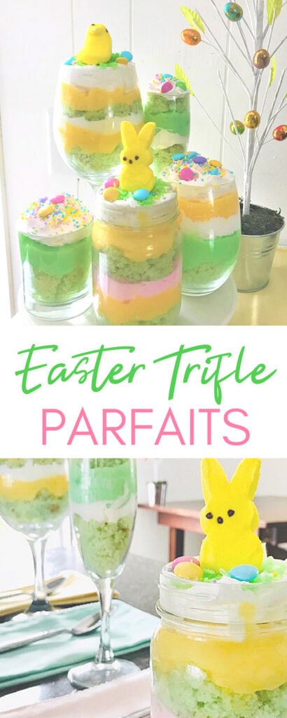Colorful Easter parfaits with pastel layers, bunny decorations, and spring sprinkles perfect for festive celebrations.