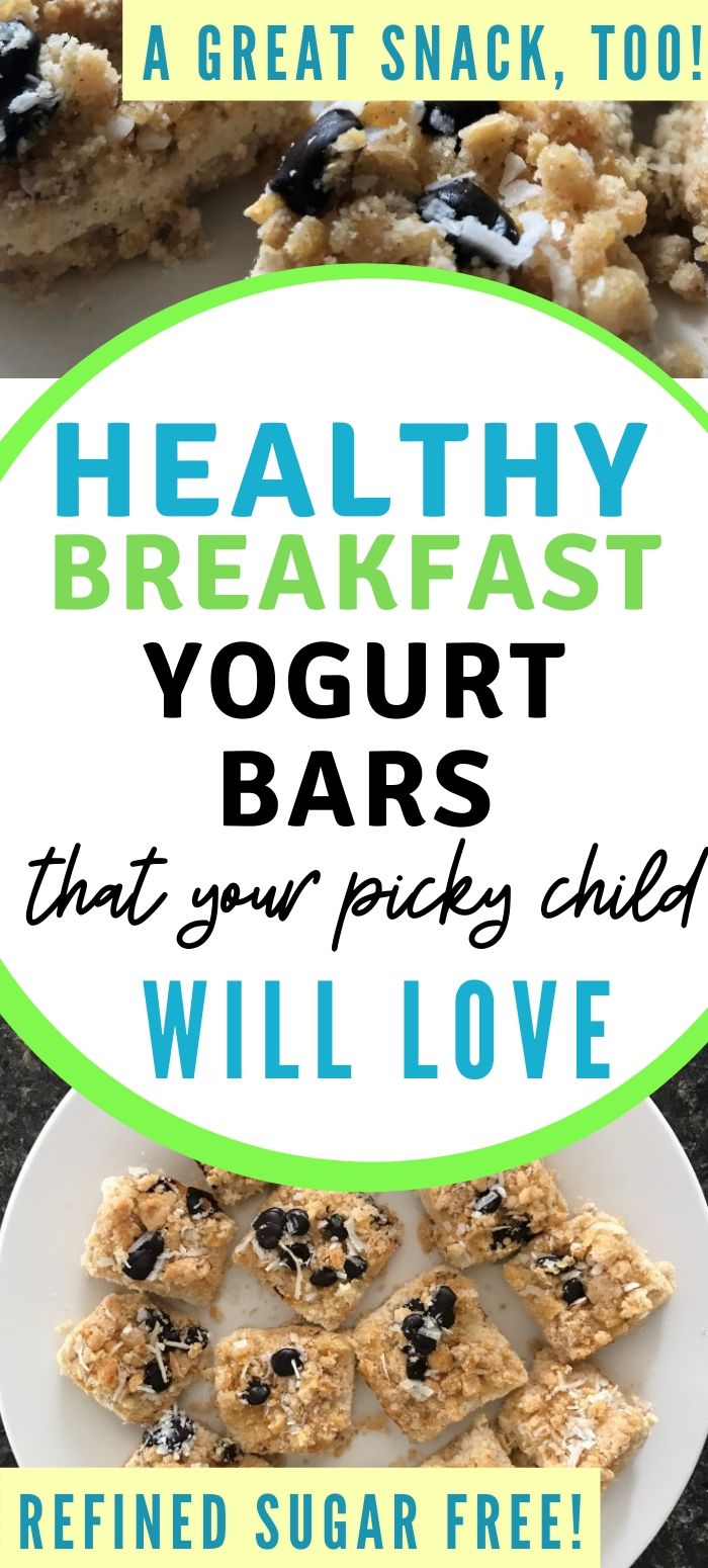 healthy breakfast yogurt bars for picky children, refined sugar free bars on plate, great for a snack too