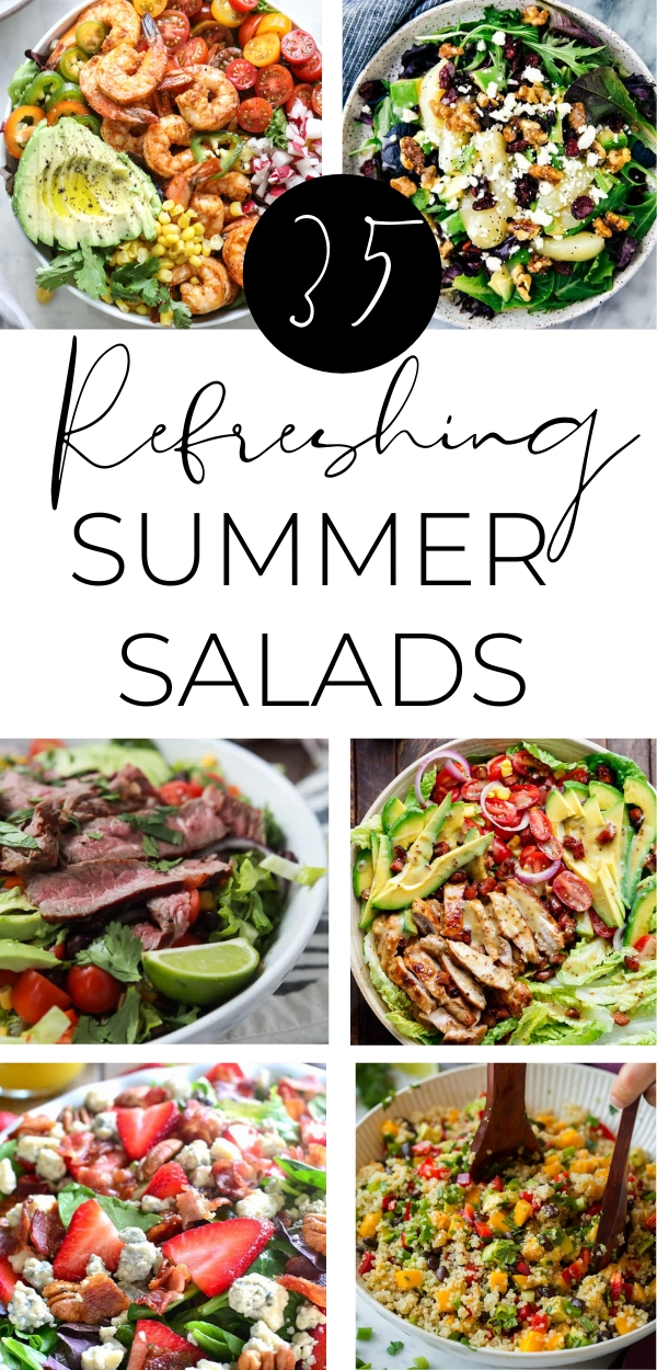 35 refreshing summer salads that are easy healthy with fresh fruit, strawberries, apples, walnutes, avocados, chicken, shrimp, corn