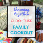Juice jar with hot dogs and family picnic setup for a fun and relaxed outdoor family cookout.
