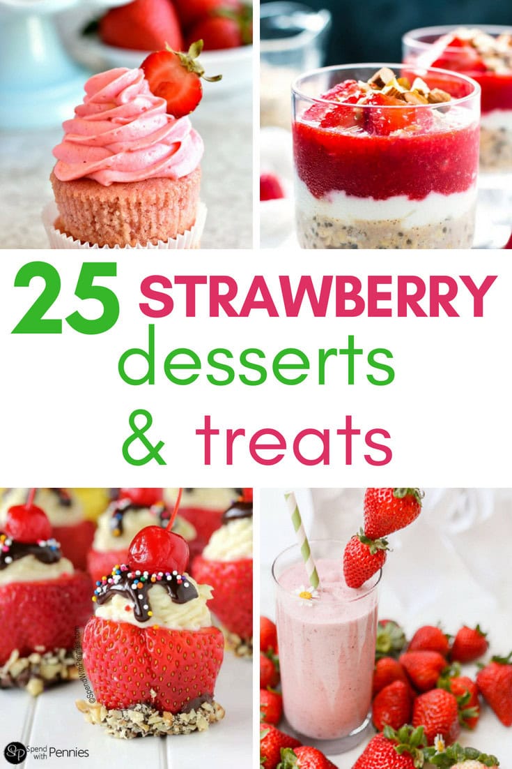 25 Strawberry dessert and treats collage with cupcakes, smoothies, desserts