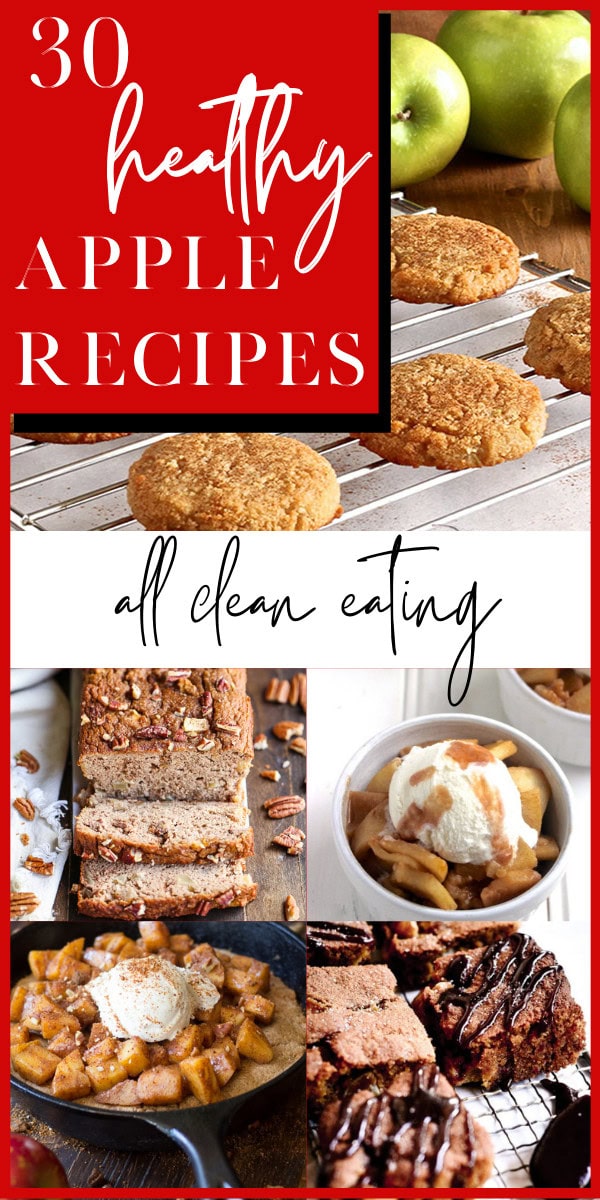 Buttery apple cookies with fresh apples on a baking rack and a selection of baked apple-inspired treats and desserts.