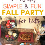 Colorful fall decor with pumpkins and gourds for kids' fall party, including delicious homemade fried chicken and festive treats, perfect for a simple, fun autumn celebration.