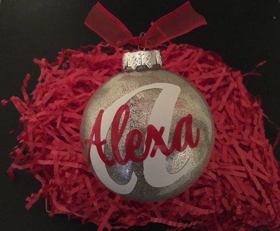 Personalized Christmas ornament with the name Alexa, silver finish, red ribbon, holiday decor, custom holiday ornament, Christmas decoration, handcrafted festive ornament.