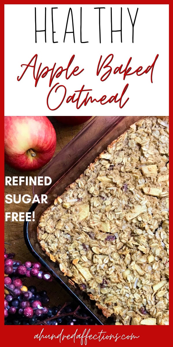 healthy apple baked oatmeal in baking dish for clean eating fall recipe