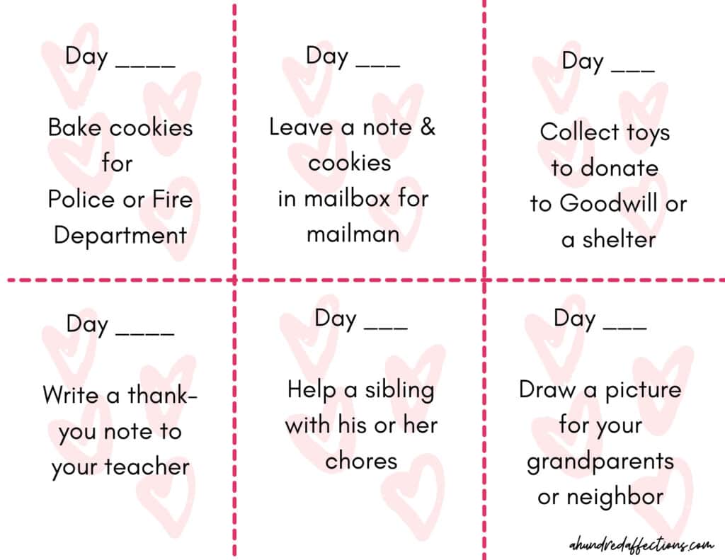 Valentine’s Day Acts of Kindness Free Printable Download - A Hundred ...