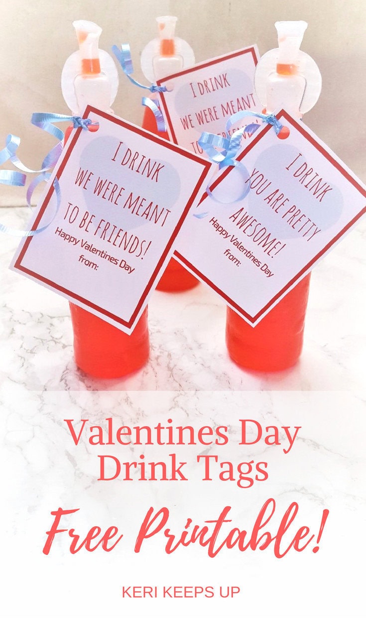 Valentine's Day drink tags with printable designs, perfect for gifting, featuring romantic messages and cute bottle tags for celebrations.