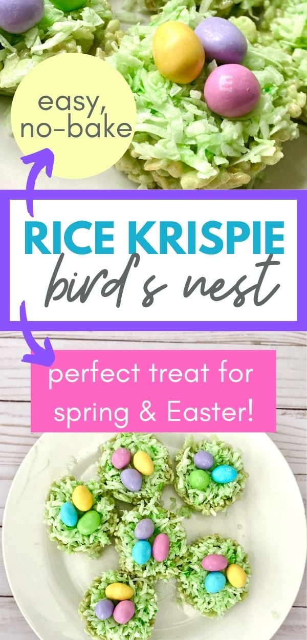 rice krispie bird's nest with M&M eggs perfect for an easter or spring treat