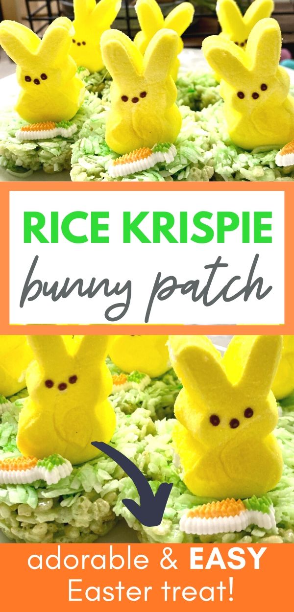 Yellow bunny rice krispie treats with Easter decorations and colorful sprinkles.