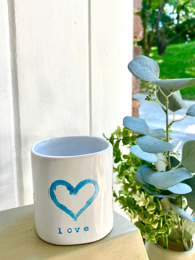 stamped diy sharpie mug, heart love styled outdoors
