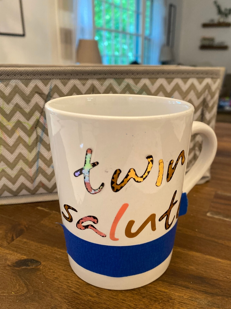 diy sharpie mug with stickers and painters tape