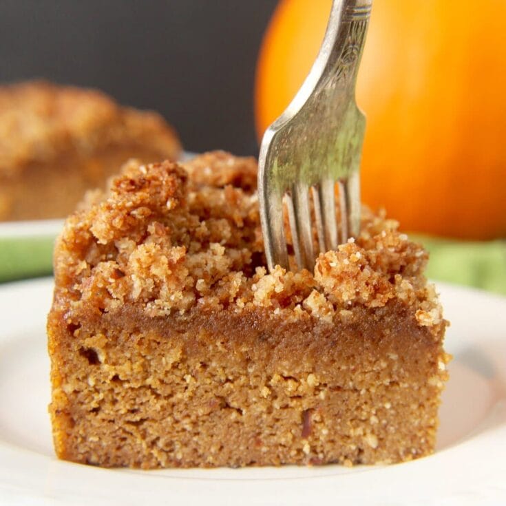 Butterscotch dessert with crumb topping on a white plate in close-up, perfect for dessert recipes, cozy home cooking, or sweet treats.