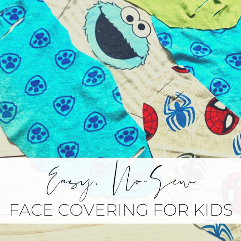 Reusable kids face coverings with fun Spider-Man and Cookie Monster prints, no-sew, easy to make, perfect for children’s protection and comfort, handmade with love by A Hundred Affections.