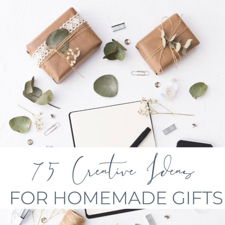 Brown paper-wrapped gifts with lace and dried eucalyptus for handmade gift packaging.