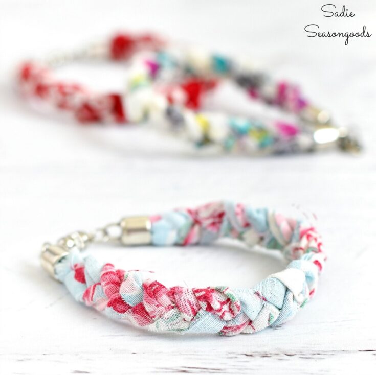 Colorful fabric braided bracelets with silver clasps, perfect for handmade jewelry enthusiasts and gifting; featured on A Hundred Affections.