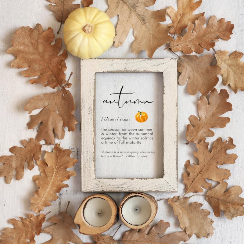 autumn dictionary page in frame
