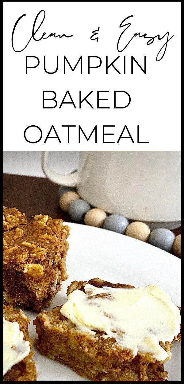 pumpkin baked oatmeal on plate with butter pin