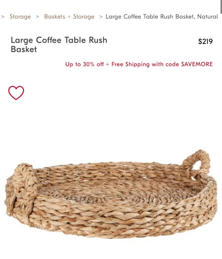 Natural woven large coffee table rush basket for home decor and storage.