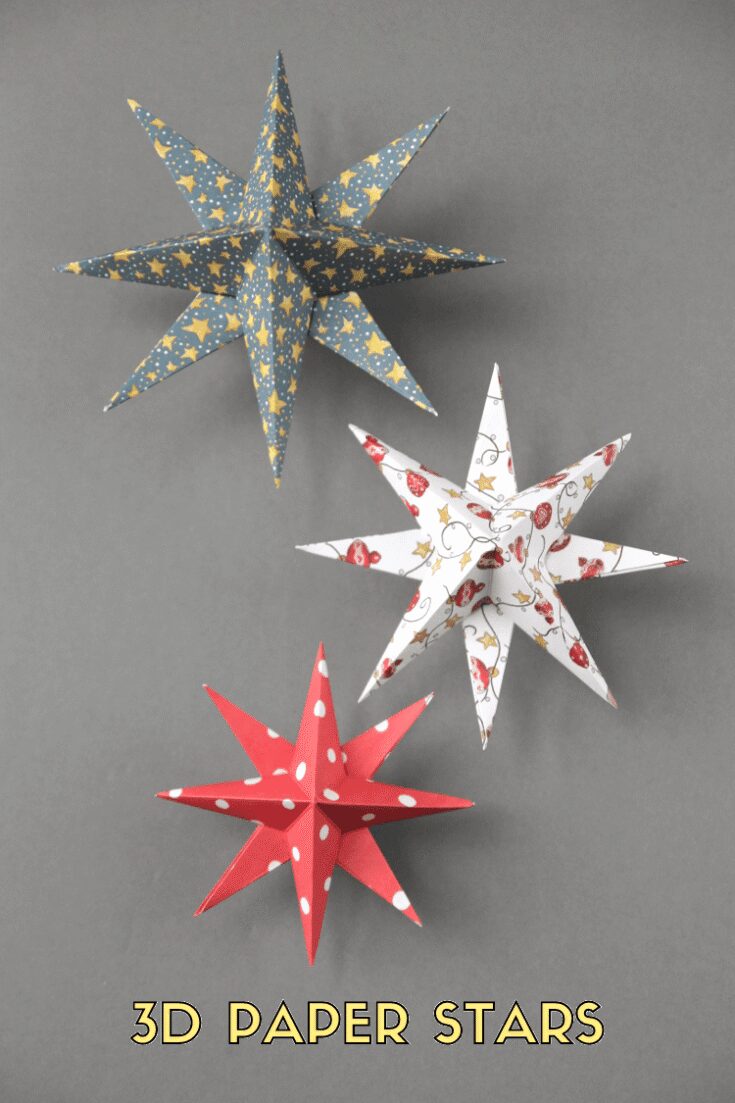 Colorful 3D paper star decorations for Christmas and holiday celebrations, featuring festive patterns and vibrant designs. Perfect for home decor, gift wrapping, and holiday crafts.