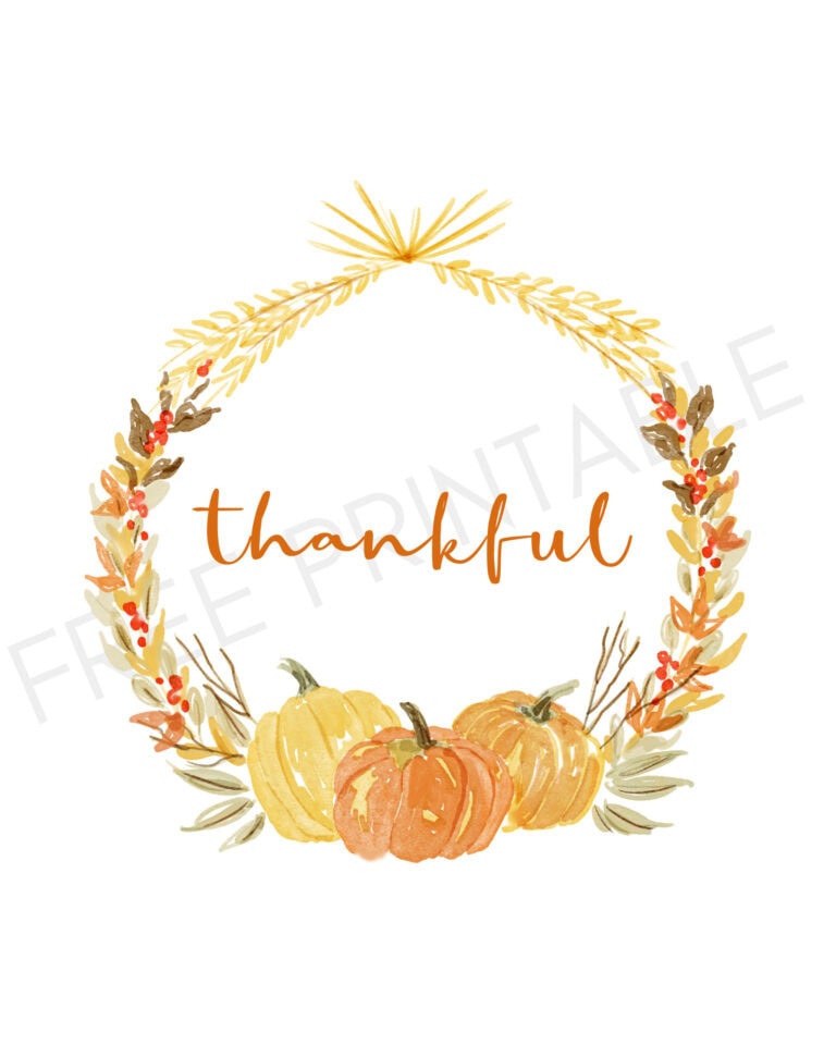 Thankful pumpkin wreath printable with watermark