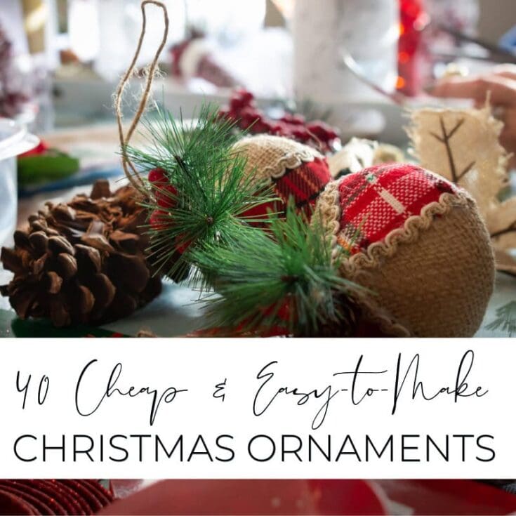 Festive handmade Christmas ornaments with pinecones and fabric decorations for holiday decor.