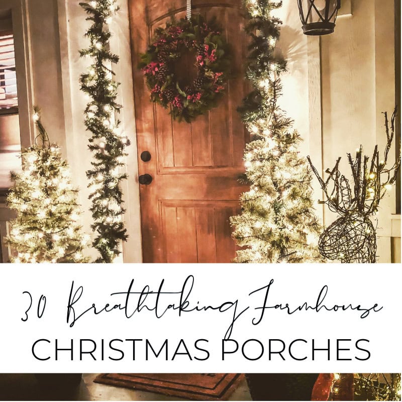 Faint Christmas porch decor with illuminated trees and wreath on wooden door, holiday winter decor, festive outdoor decoration for farmhouse style, cozy Christmas atmosphere, seasonal porch Christmas lighting.