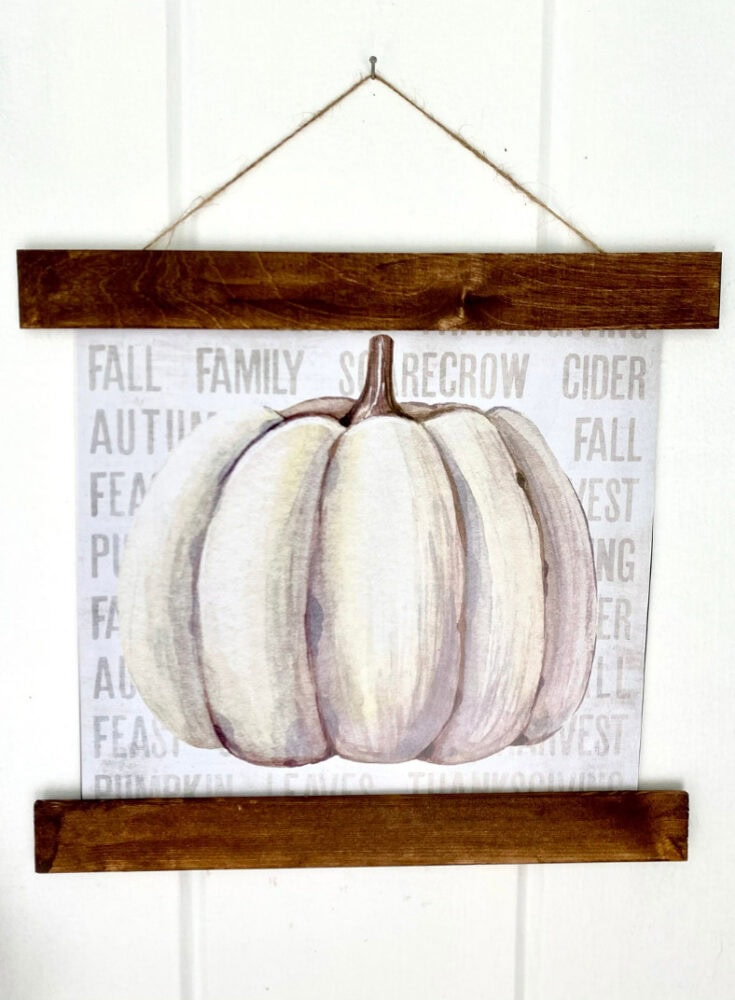 Warm white pumpkin wall art with fall-themed decor, perfect for autumn home inspiration, farmhouse style, and seasonal decorations.