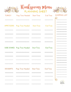 Thanksgiving Menu Planning Sheet