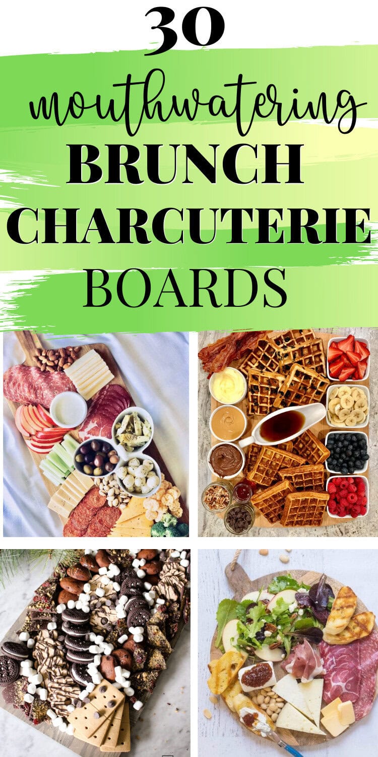 Assorted charcuterie and dessert boards with meats, cheeses, fruits, waffles, and sweets for brunch or gatherings. Perfect for a mouthwatering brunch charcuterie experience.