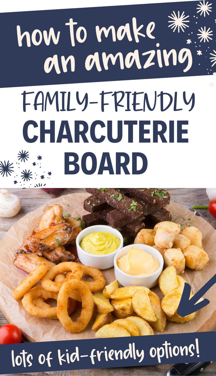 Crispy family-friendly charcuterie board with onion rings, potato wedges, and dipping sauces for kids and adults.