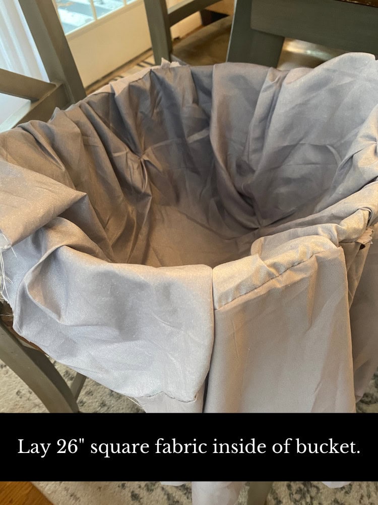 26-inch square fabric inside bucket for DIY decor or storage projects.