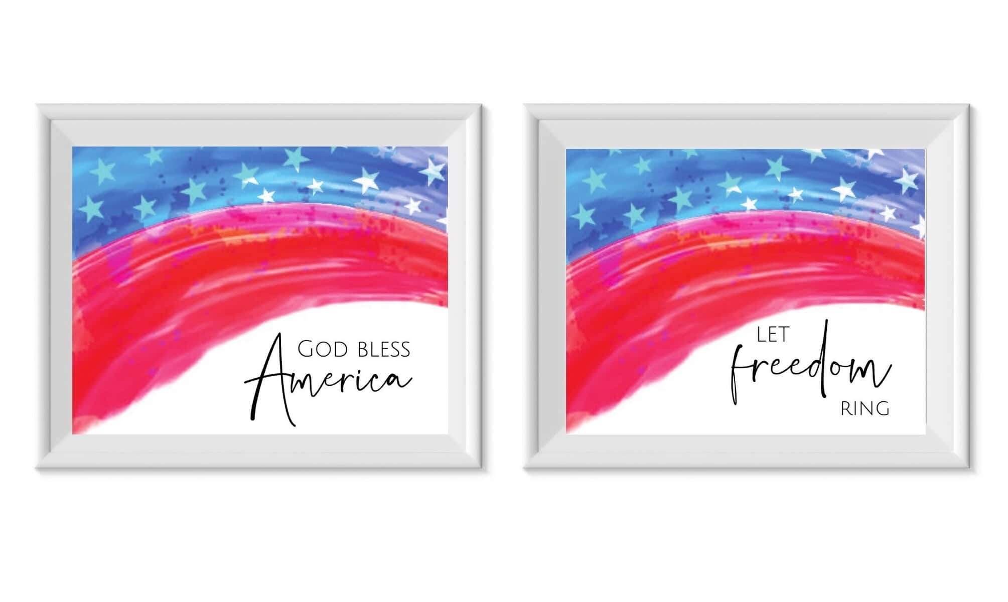 Patriotic framed wall art featuring watercolor American flag with motivational quotes, ideal for USA Independence Day, Memorial Day, or patriotic home decor.