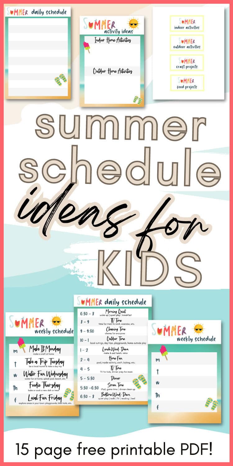 summer schedule ideas for kids free printable PDF