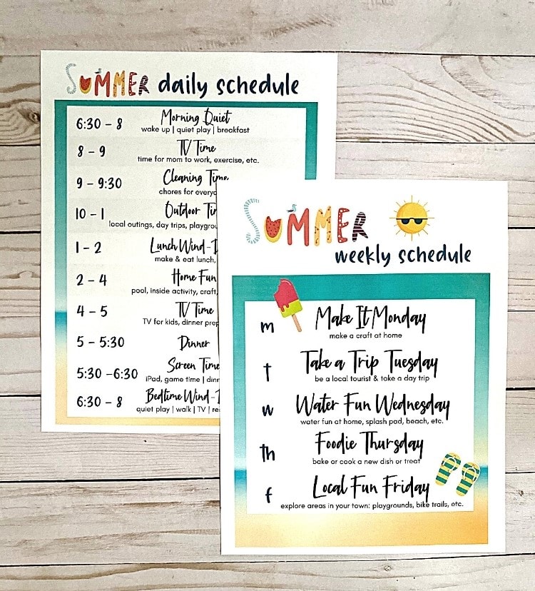 sample summer schedules