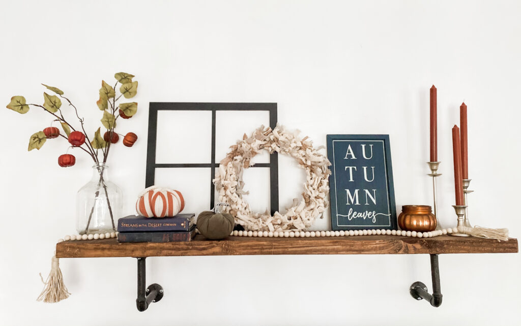 fall shelf mantel in rustic style