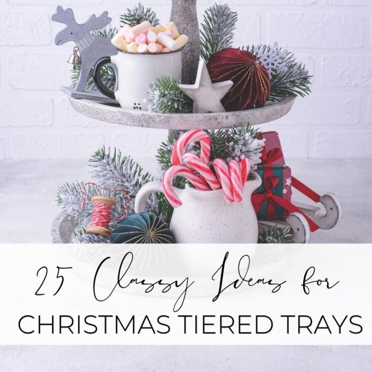 Candy cane Christmas decor in tiered tray, holiday sweets and ornaments, festive Christmas miniatures for holiday decorating, A Hundred Affections Christmas ideas, festive tabletop display.