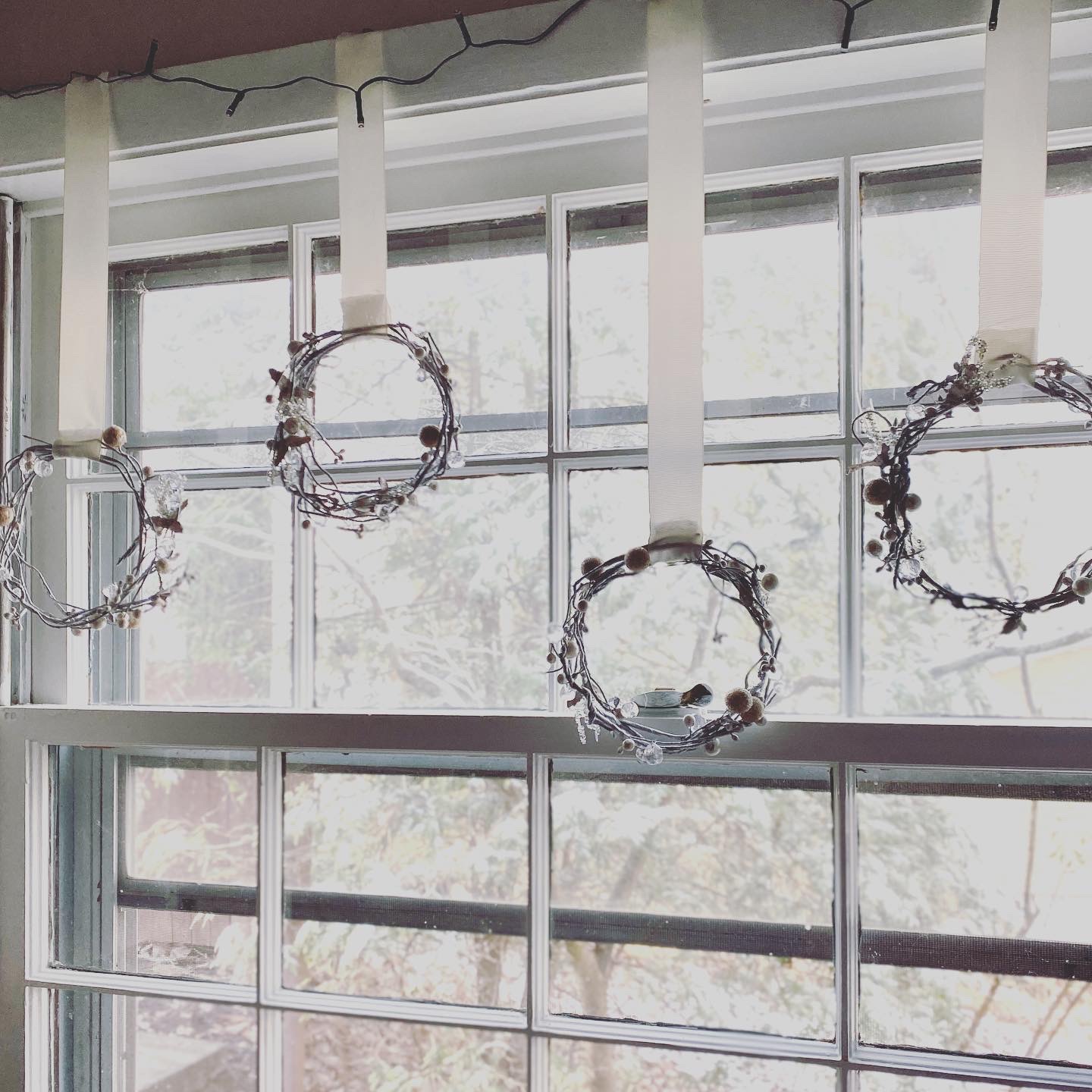 icicle wreaths on window