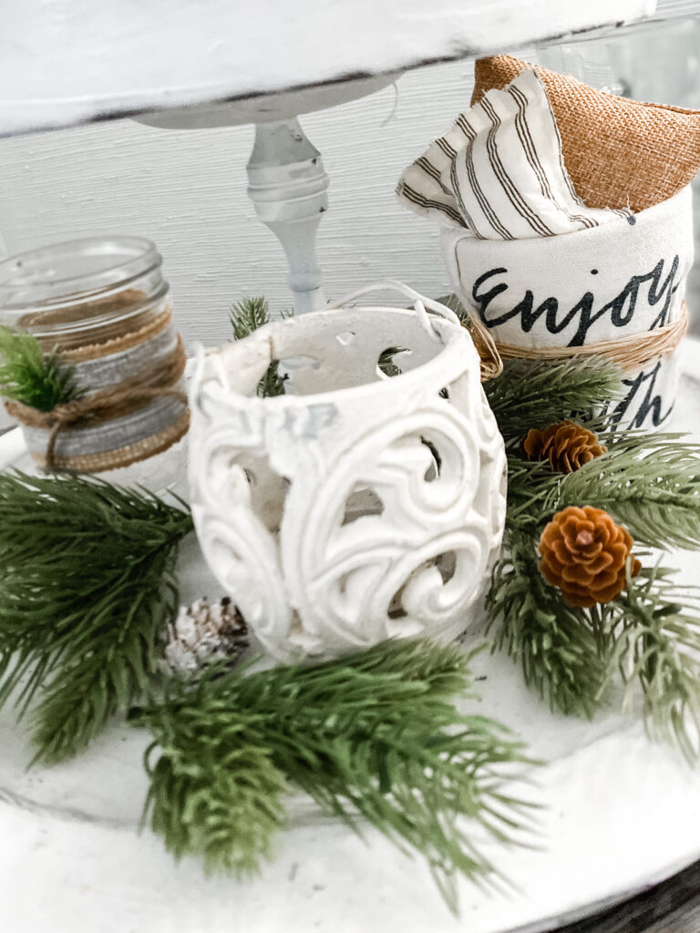 winter decor for tiered tray