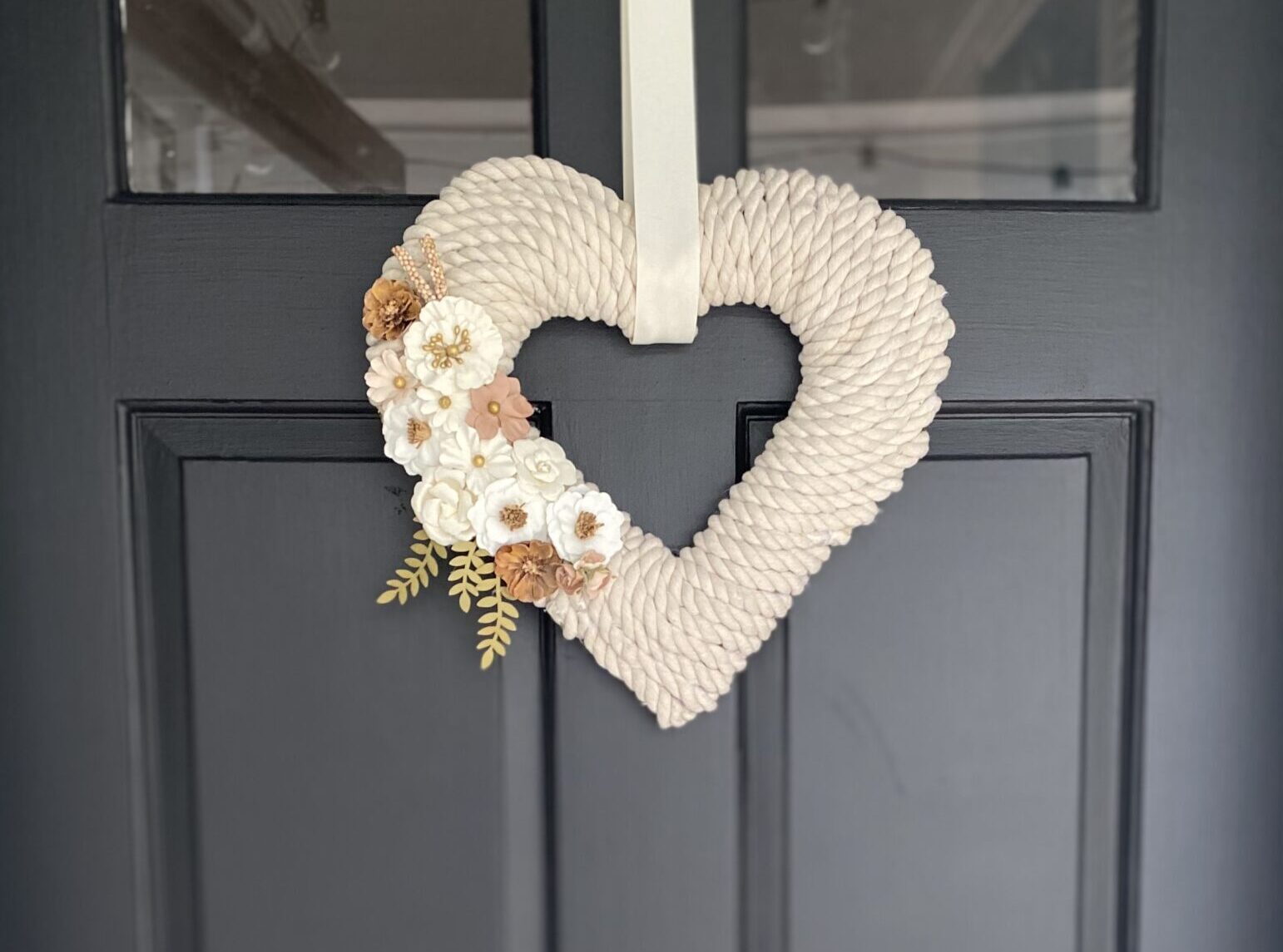 heart wreath on door for Valentine's day