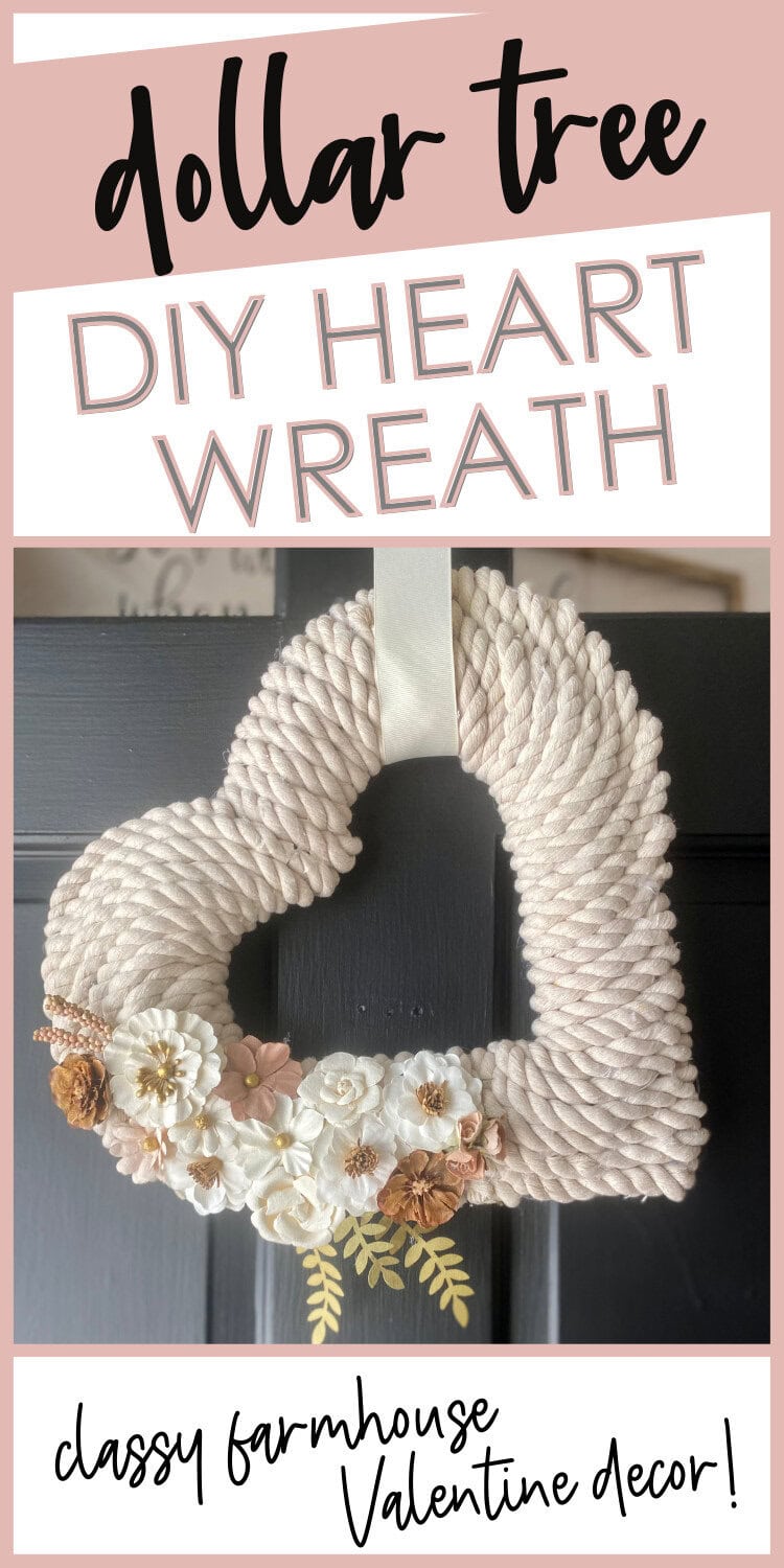 Dollar tree DIY heart wreath with flowers, perfect for farmhouse Valentine decor, handmade, shabby chic, romantic gift idea, home decoration, craft, budget-friendly, floral wreath.