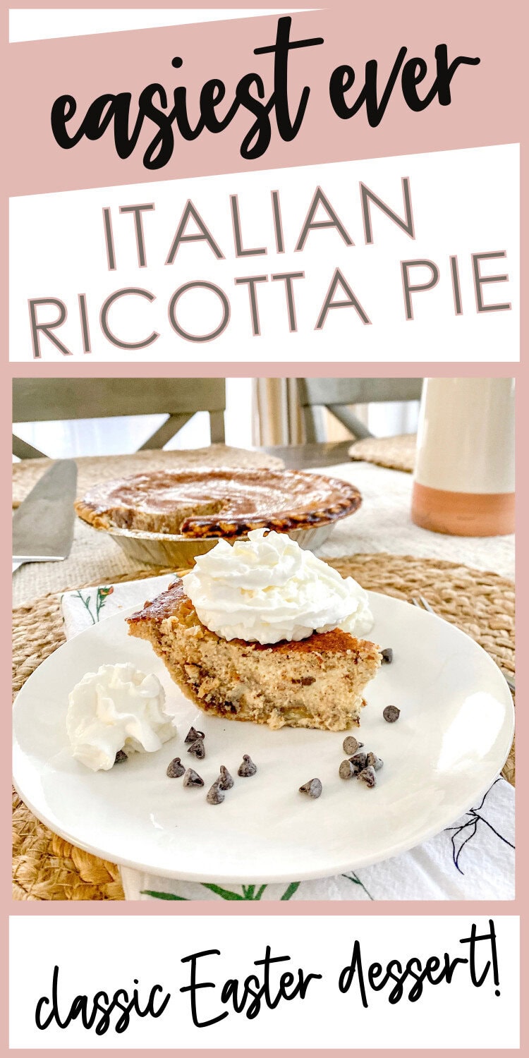 Rich Italian ricotta pie with whipped cream and chocolate chips, perfect for Easter dessert, homemade Italian Easter recipe, easy traditional Italian Easter treat, creamy ricotta cheesecake, festive holiday dessert.