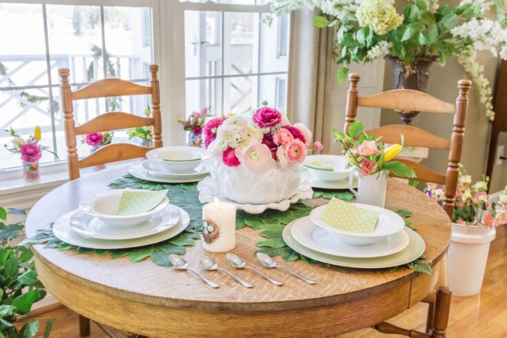 Vibrant table setting with floral centerpiece and elegant dishware, perfect for spring or summer gatherings at A Hundred Affections.