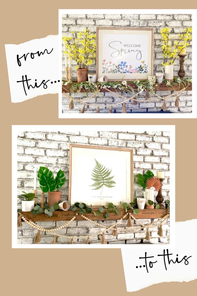 Cozy living room with neutral tones, wooden accents, and greenery, showcasing stylish wall decor and a comfortable beige sofa. Perfect for creating a warm, inviting home atmosphere.