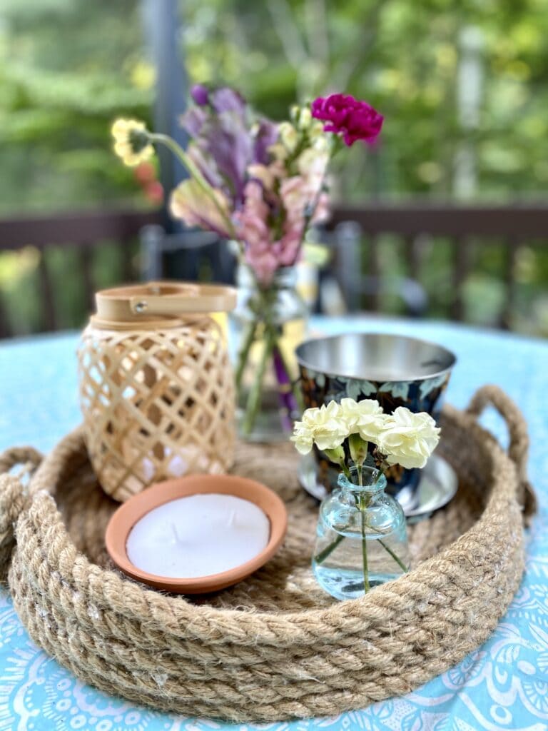 summer centerpiece on deck table